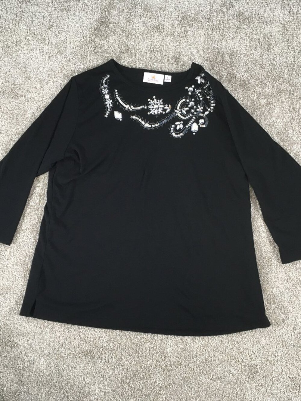 Quacker Factory Blouse Womens Size L Large Black Cotton Polyester